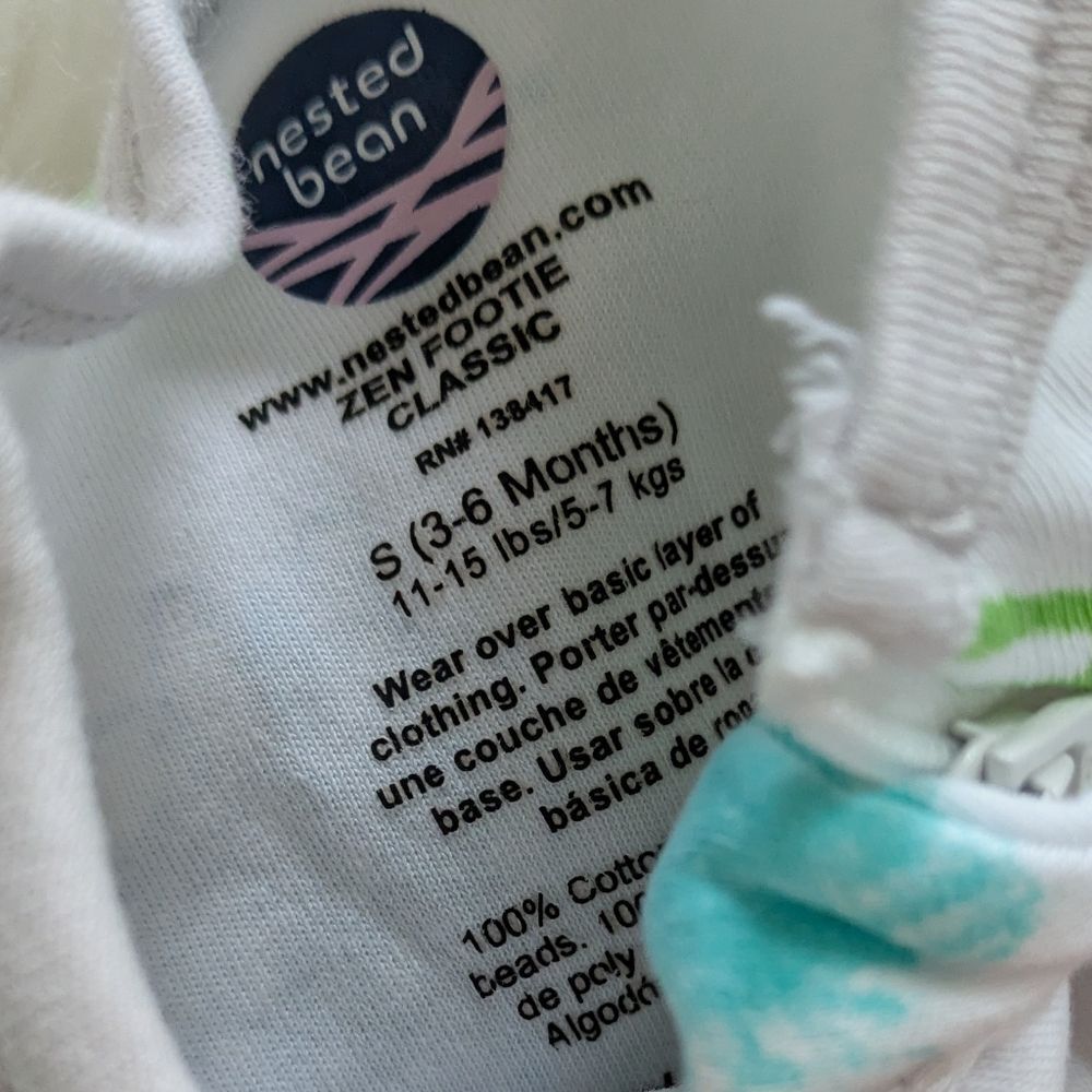 Nested Bean Zen Sleep Footie Multicolor One Piece Sleeper 3-6 Months S Small - Picture 3 of 4
